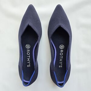 Rothy's Navy Blue The Point Flats Shoes Women's Size 8 Like New